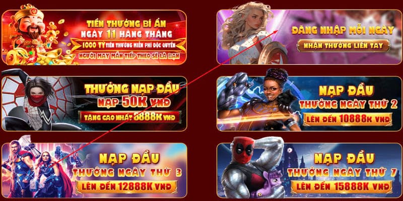 Tặng thưởng khi đăng nhập mỗi ngày được quan tâm